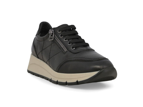 Melluso Black Quilted Leather Comfort Sneaker with Zip